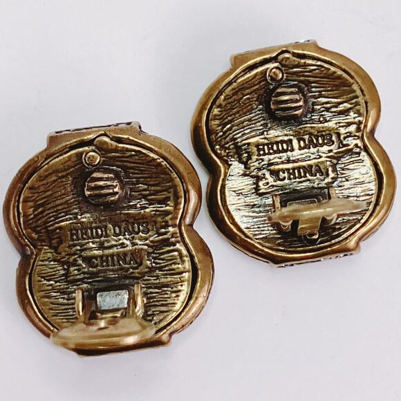 VTG Signed Heidi Daus Art Deco Revival Rhinestone Blue Clip Earrings Collectible - Picture 8 of 10